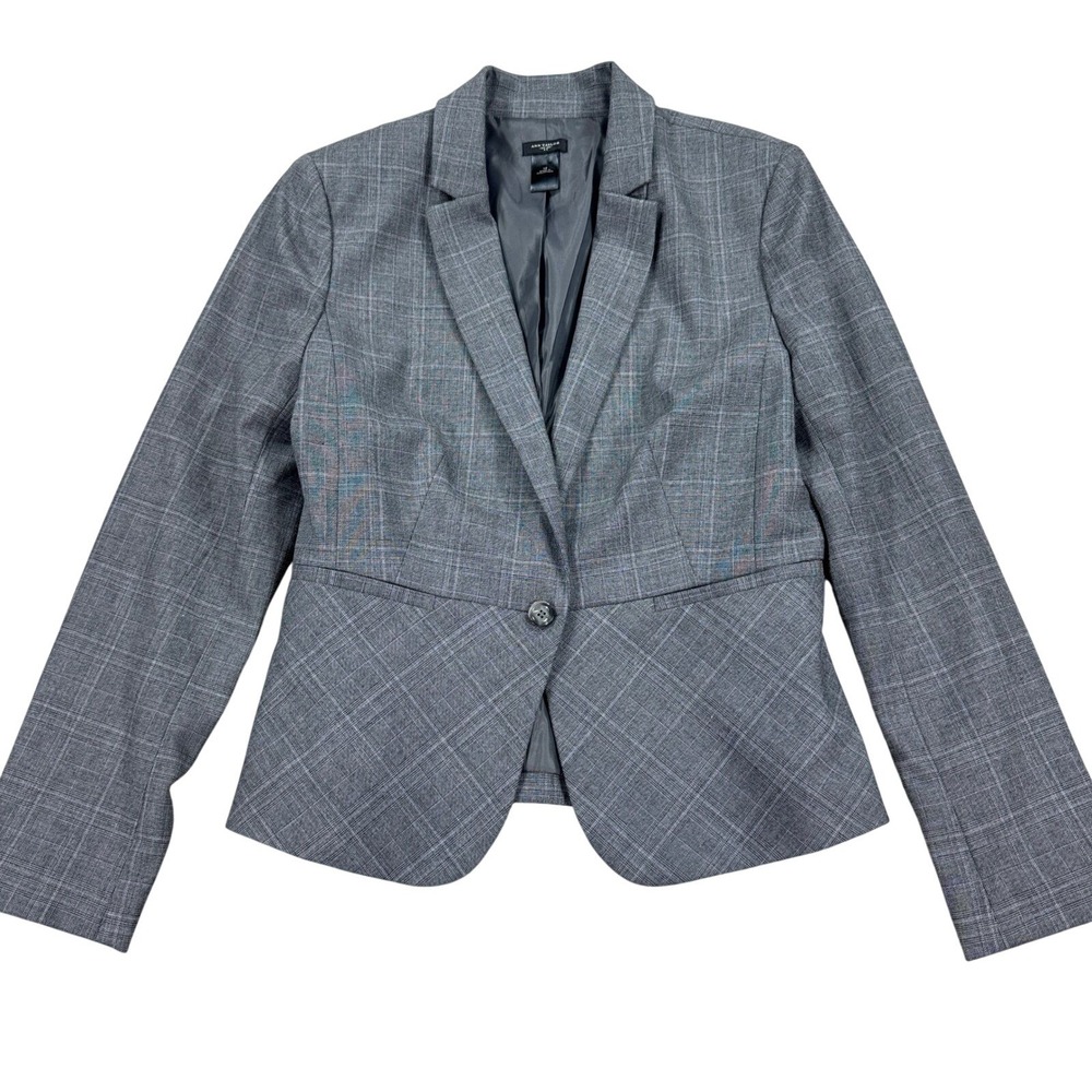 Ann Taylor Blazer Women's‎ Size 12 Gray Plaid Career Office Business Casual